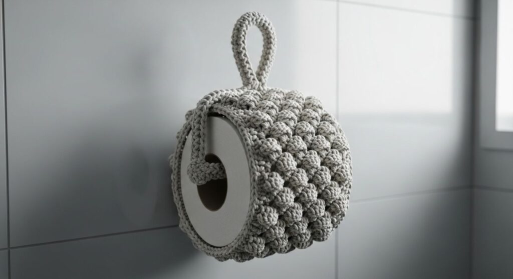 Porta-papel higiênico de crochê entrega organização e estilo ao banheiro - Imagem do artigo