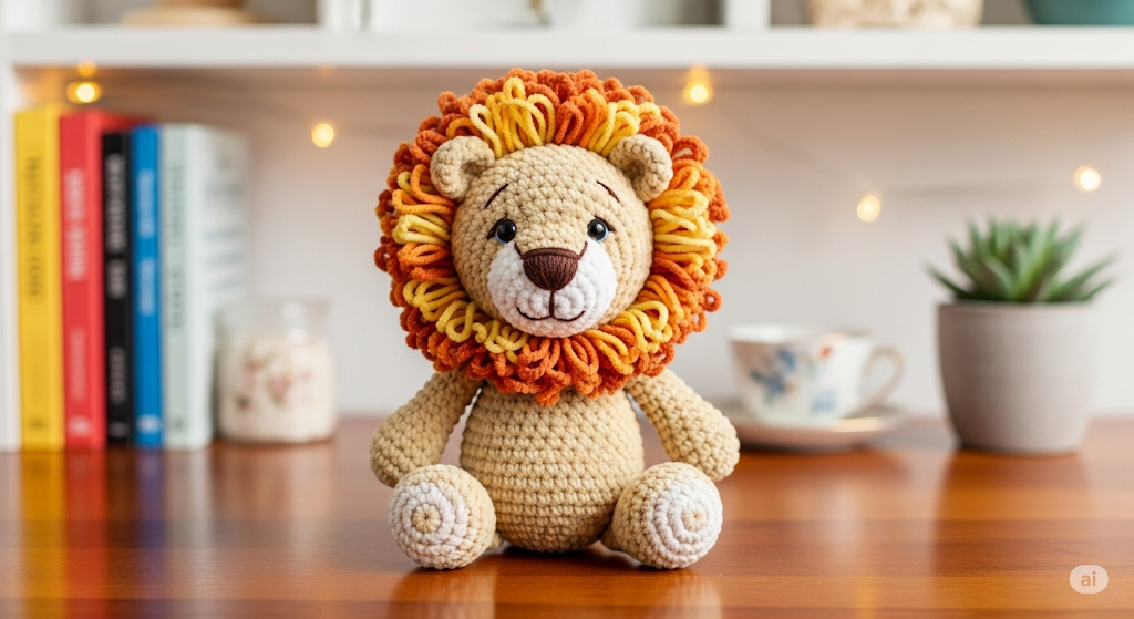 Leãozinho de crochê fica impecável quando anel mágico e enchimento são bem ajustados - Imagem do artigo