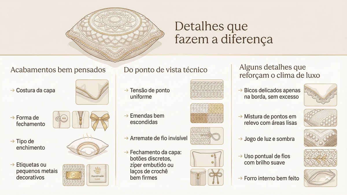 Almofadas de crochê de luxo: truques rápidos para deixar a sala sofisticada - Imagem do artigo original